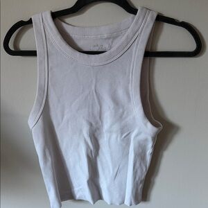 Aerie White Cropped Ribbed Tank Top